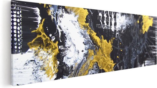 Artaza Canvas Schilderij Abstracte Kunst met Zwart, Wit en Goud - Foto Op Canvas - Canvas Print