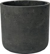Pot Rough Charlie L Black Washed Fiberclay 24x24 cm zwarte ronde bloempot