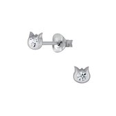Joy|S - Zilveren petit kat poes oorbellen - 3.5 mm - kristal - kinderoorbellen