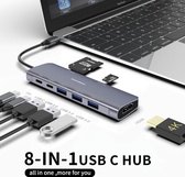 Sounix 8 in 1 USB-C Hub Adapter - TypeC Kabel naar 4K UHD HDMI - 3*USB3.0 - USB-C PD charging - USB-C data+SD/TF
