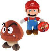 Super Mario Bros 28 cm + Goomba 15 cm Pluche Knuffel Set   + Super Mario Sticker! | Mario Luigi Peluche Plush Toy | Speelgoed knuffeldier knuffelpop voor kinderen | mario odyssey , mario part