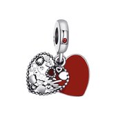 Tracelet | Zilveren bedels | Bedel Hart Family | 2-delig met emaille | 925 Sterling Zilver| Pandora compatible | Met 925 Zilver Certificaat | In Leuke cadeauverpakking