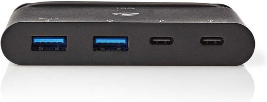 Nedis USB Multi-Port Adapter - USB 3.2 Gen 2 - USB-C Male - 2x USB-A / 2x USB-C - Rond - Vernikkeld - Zwart - Doos