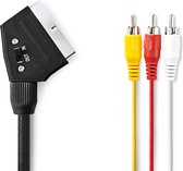 SCART-Kabel | SCART Male | 3x RCA Male | Vernikkeld | Schakelbaar | 480p | 1.00 m | Rond | PVC | Zwart | Polybag