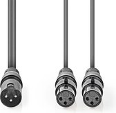 Nedis Gebalanceerde Audiokabel | XLR 3-Pins Male | 2x XLR 3-Pins Female | Vernikkeld | 1.50 m | Rond | PVC | Donkergrijs | Kartonnen Sleeve