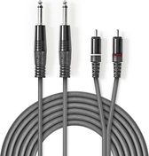 Nedis Stereo-Audiokabel | 2x 6,35 mm Male | 2x RCA Male | Vernikkeld | 5.00 m | Rond | Donkergrijs | Kartonnen Sleeve