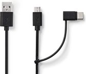 2-in-1-Kabel | USB 2.0 | USB-A Male | USB Micro-B Male / USB-C™ Male | 480 Mbps | 1.00 m | Vernikkeld | Rond | PVC | Zwart | Blister