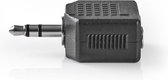 Nedis Stereo-Audioadapter - 3,5 mm Male - 2x 3,5 mm Female - Vernikkeld - Recht - ABS - Zwart - 1 Stuks - Doos