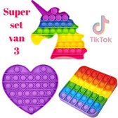 ESSENTIALS73 POP IT Fidget Set: Unicorn & Vierkant & Hart Paars - Regenboog Rainbow - Eenhoorn - TikTok