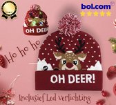 Beanie - Muts heren - Muts Kinderen - Kerstmuts - Kersttrui - Christmas - Led Light - Rudolf - Oh Deer - Led - Rood - Wit