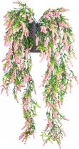 Kunst hangplant - 2 planten + pot + steekschuim - Lavendel - Licht roze - 2 x 73 cm - Hangplant - Kunsthangplant voor binnen - Hangplant in pot - voor binnen / buiten