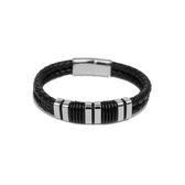 zwart leren armband | vooz | stainless steel | 21 cm