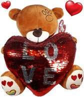 Teddybeer Snoezel (Wit) met Hart "I Love You" 22 cm [Liefdes versiering – valentijnsdag cadeautje man vrouw hem haar – valentijnskaart – i love you knuffelbeer – rozenblaadjes roze