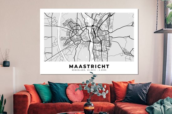 Décoration murale Métal - Aluminium Peinture Industrielle - Carte - Maastricht - Nederland - 150x100 cm - Dibond - Photo sur aluminium - Décoration murale industrielle - Pour le salon / chambre