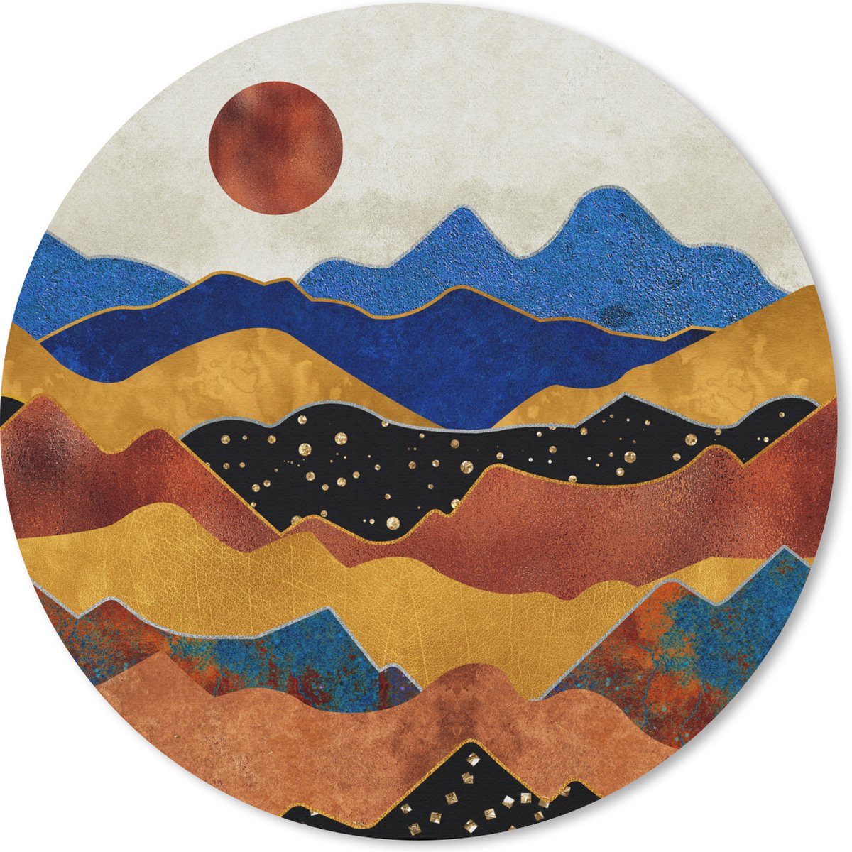 Muismat rond 50x50 cm - Mousepad Marmer - Goud - Blauw - Ronde muismatten