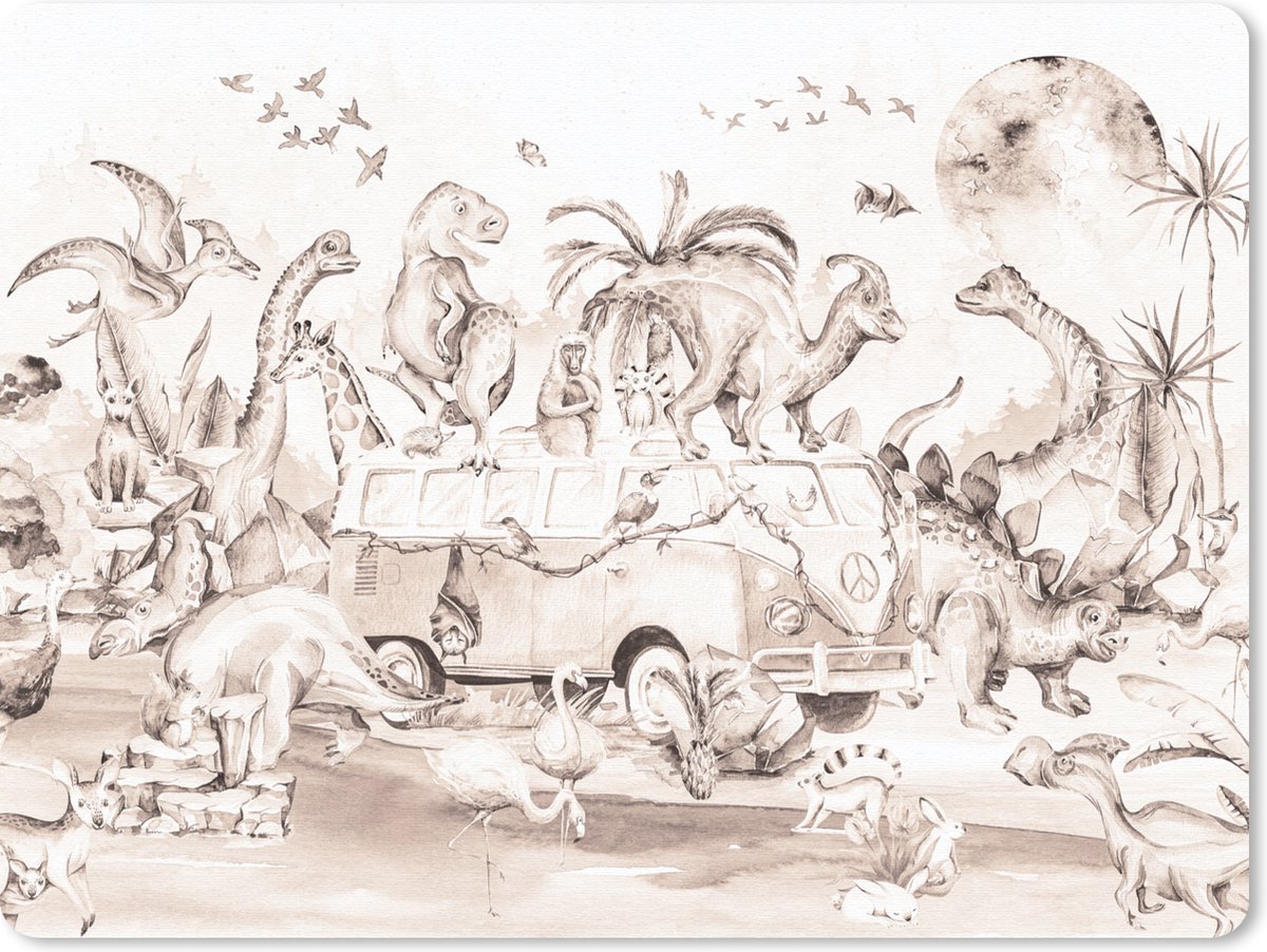 Muismat - Mousepad - Dinosaurus - Volkswagen Bus - Kinderen - 23x19 cm