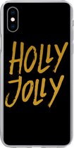 Geschikt voor iPhone Xs hoesje - Kerstmis - Goud - Quotes - Spreuken - Holly jolly - Siliconen Telefoonhoesje