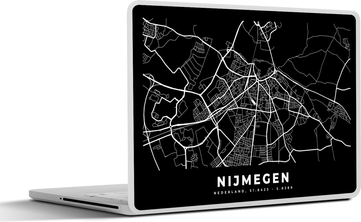 Laptop sticker - 10.1 inch - Nijmegen - Kaart - Zwart - 25x18cm - Laptopstickers - Laptop skin - Cover