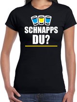 Apres ski t-shirt Schnapps du zwart  dames - Wintersport shirt - Foute apres ski outfit/ kleding/ verkleedkleding XS