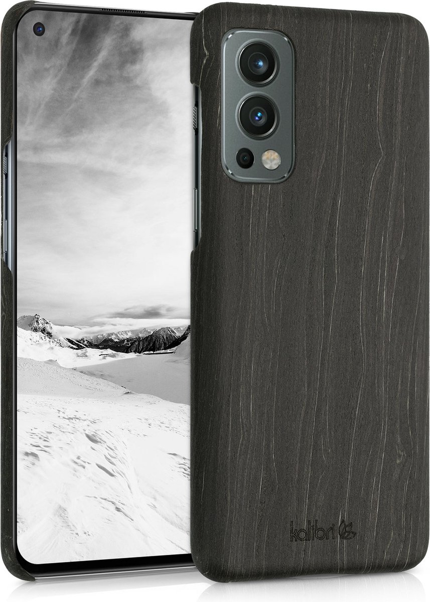 kalibri hoesje voor OnePlus Nord 2 5G - Beschermende telefoonhoes van hout - Slank smartphonehoesje in zwart