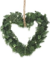 e-bloom | Kerstkrans in hartvorm incl. touw én LED verlichting - vers dennengroen - Ø 40 cm