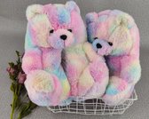 Pluche Teddybeer Slippers - Roze Tie Dye | Vrouwen Indoor Huis Zachte Anti-Slip Faux Fur | Leuke Winter Warm Schoen | Thuis slippers Vrouwen Pluizige