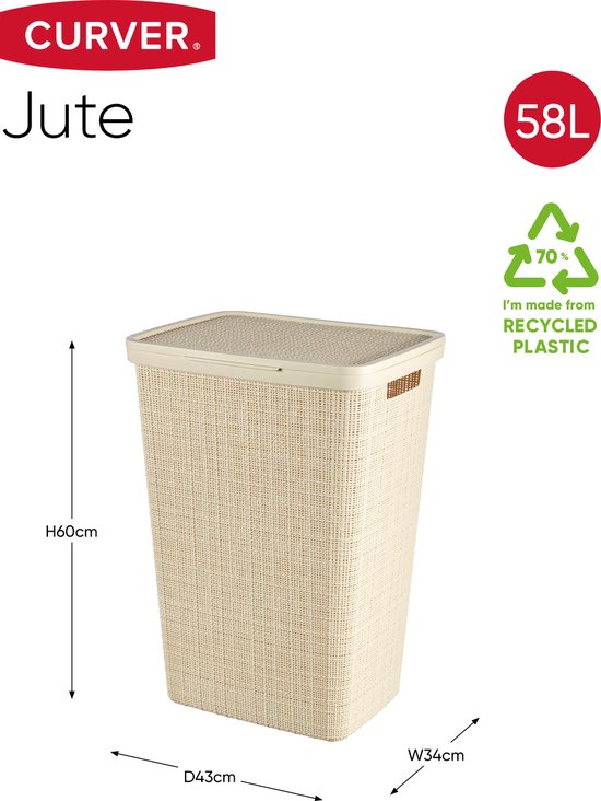 Curver Jute Wasmand met deksel 58L 2 stuks Donkergrijs Recycled Kunststof