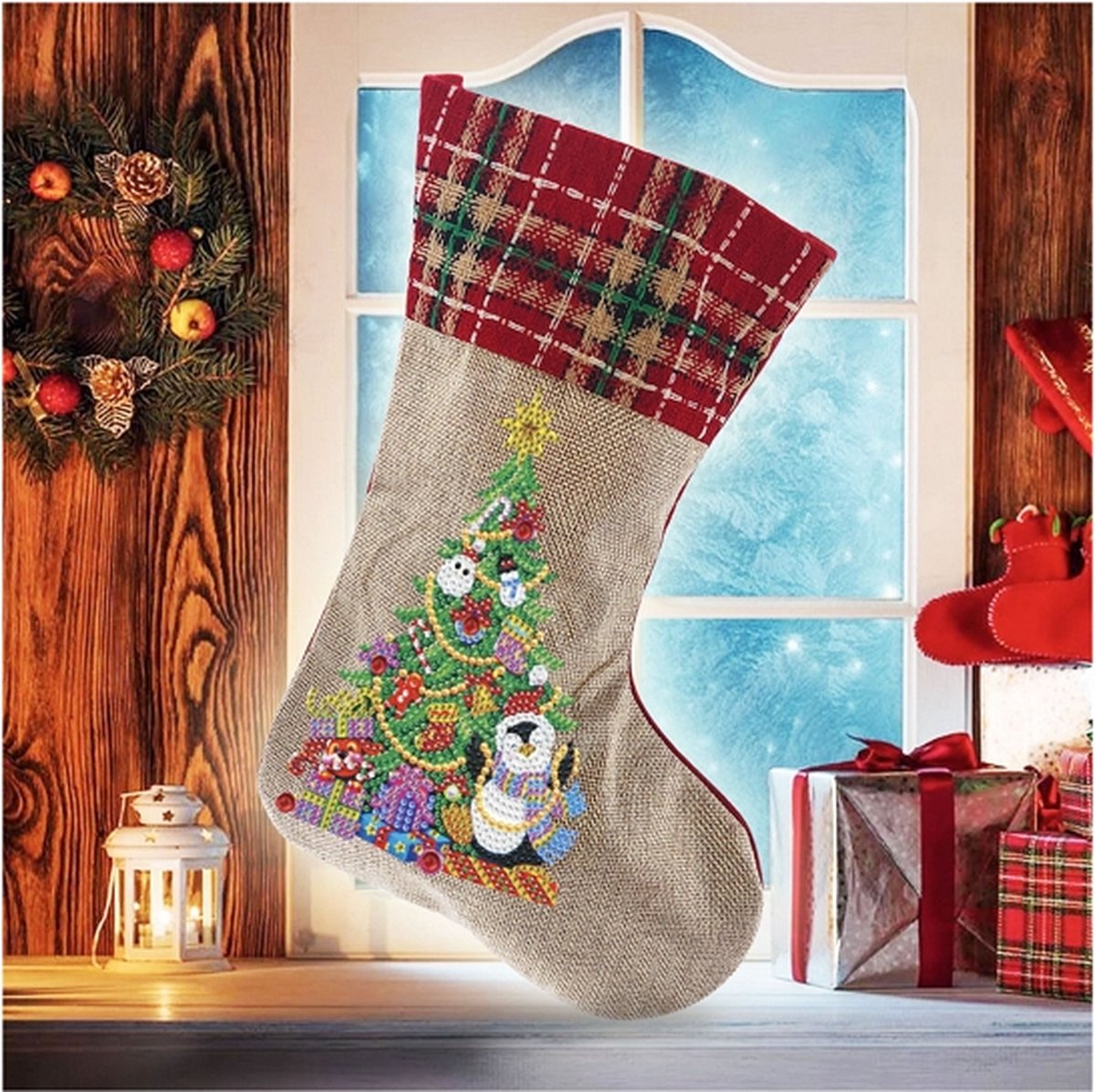 Diamond Painting "JobaStores®" Kerst Sok 06 (Kerstboom/30cm)