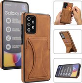 Samsung Galaxy A52 Lederen Hoesje | Back Cover Telefoonhoesje | Pasjeshouder | Bruin