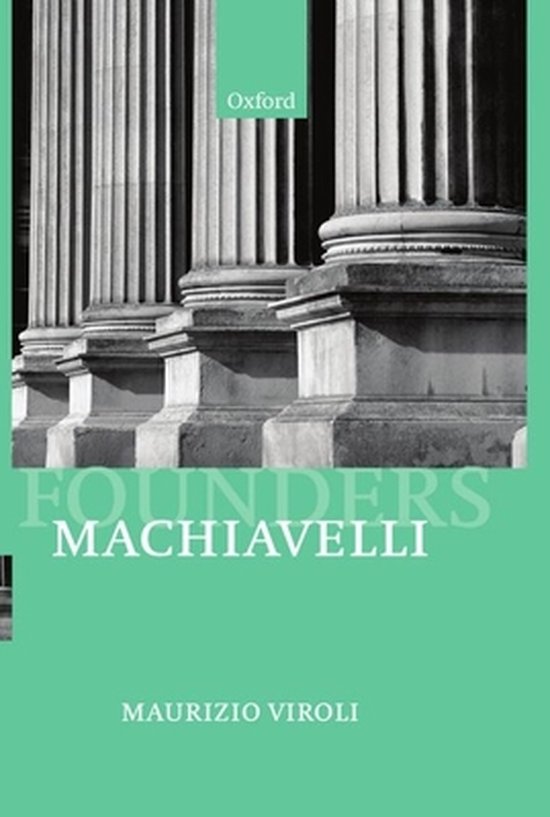 Livre "Founders Machiavelli" par Maurizio Viroli, avec des piliers en arrière-plan et le logo Oxford.