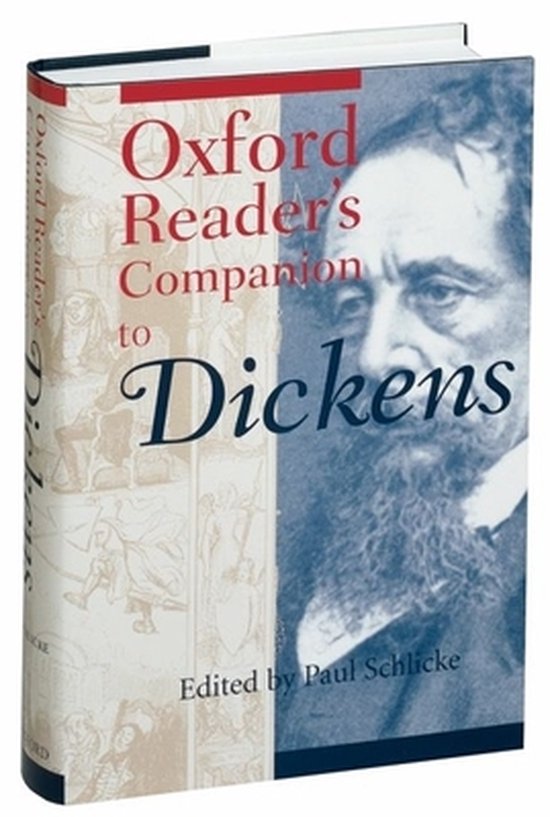 Boekcover van 'Oxford Reader's Companion to Dickens' met een portret van Charles Dickens en illustraties.