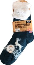 Hüttesock - Happy dames huissokken - Kerstsokken - Extra warm en zacht - ABS en anti slip - Walking Deer - Blauw
