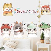 Muursticker Schattige katten cartoon  - cute cats cartoon - Kinderkamer  - Muurdecoratie - Wandsticker - Sticker Voor Kinderen 30×90CM*2