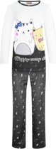 Dames pyjamaset met katjes en muzieknoten XL wit/zwart