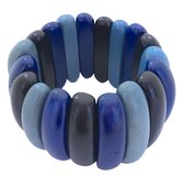 Armband - Blauw tinten - Rekbaar - Hout - Damesdingetjes