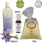Zuivere Marseille zeep vlokken naturel 1kg | Lavendel shampoo 500ml Etherische Olie 10ml VitexNatura