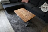 Table basse industrielle en bois échafaudage marron | Cadre en X
