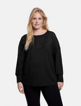 SAMOON Dames Shirt met franjes en elastische mouwzomen Black-54