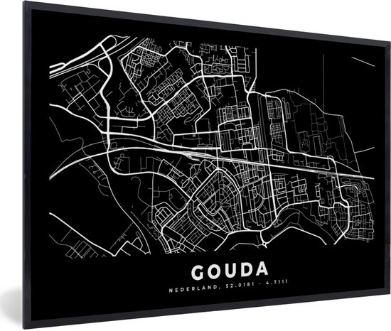 Cadre photo avec affiche - Carte - Gouda - Zwart - 120x80 cm - Cadre pour affiche