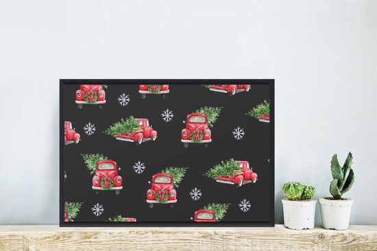 Cadre photo avec affiche - Noël - Motif - Voiture - 60x40 cm - Cadre pour affiche - Décorations de Noël - Décoration de Noël pour l'intérieur - Noël