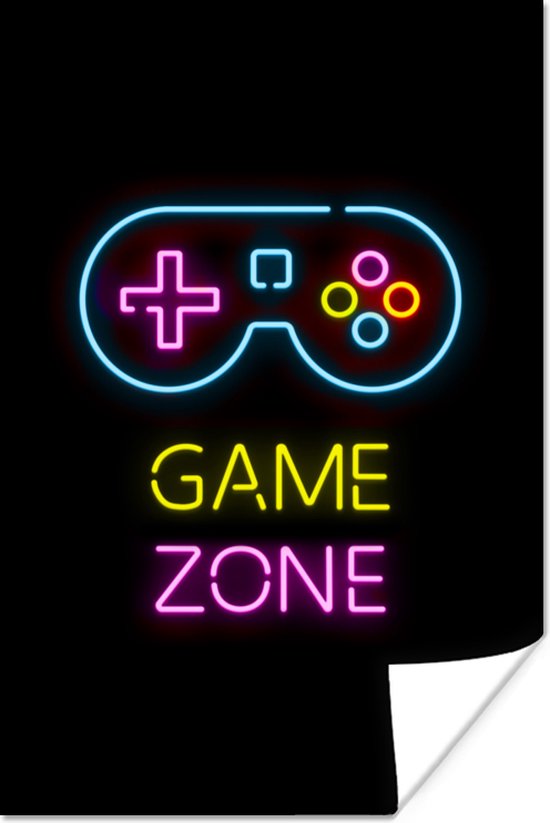 Game Poster - Controller - Game - Neon - Zwart - Quotes - Game zone - 20x30 cm - Game room decoratie