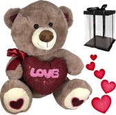 Teddybeer met hart ‘Love’ (Donkerbruin) 40cm + Giftbox pluche knuffel  Cadeau | Ik hou van jou / I Love you Knuffelbeer |Valentijnsdag cadeau Rozenbeer | Love Teddy Rozen Beer | Valentijnsdag