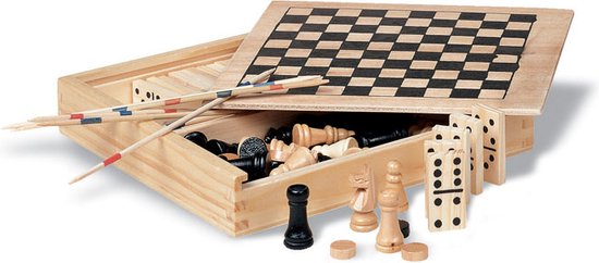 Thumbnail van een extra afbeelding van het spel 4 spellen in 1 – domino – mikado – dammen – schaken – houten doos – kinderen – volwassenen
