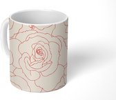 Mok - Een bloemdessin tekening van roze rozen - 350 ML - Beker