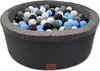 Ballenbad rond - antraciet - 90x30 cm - met 200 lichtblauw, grijs, zwart en witte ballen