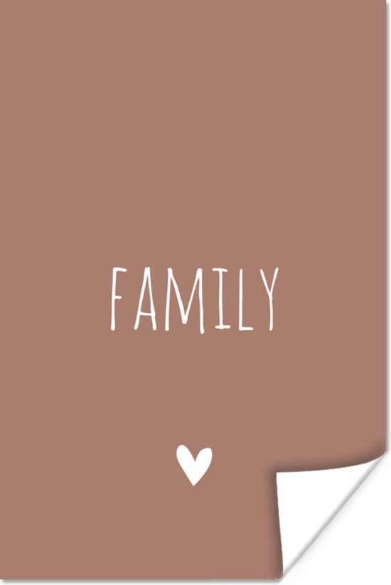 Poster Engelse quote "Family" op een bruine achtergrond - 20x30 cm