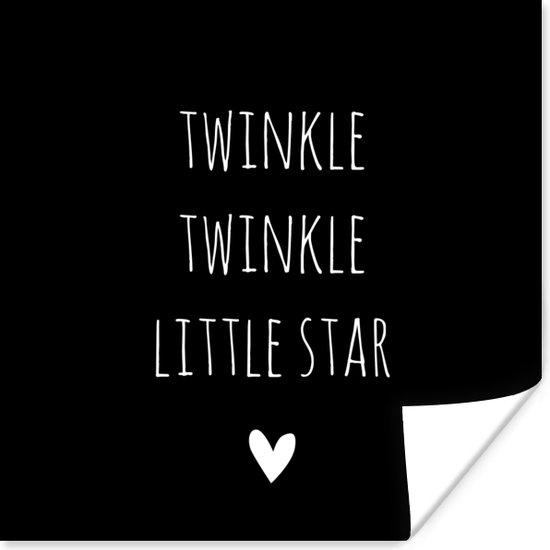 Poster Engelse quote "Twinkle twinkle little star" met een hartje tegen een zwarte achtergrond - 100x100 cm XXL