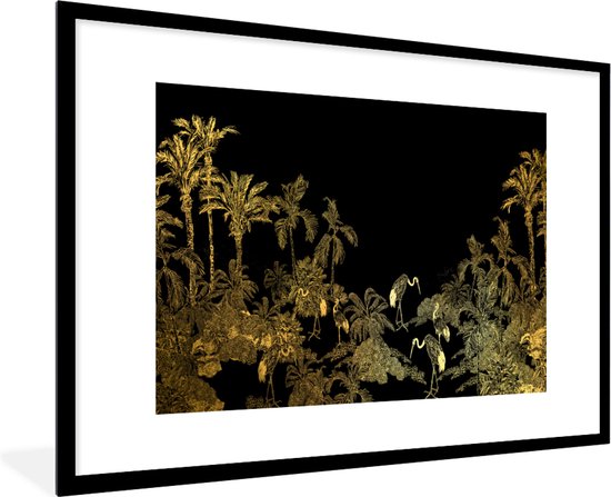 Fotolijst incl. Poster - Jungle - Vogels - Goud - Luxe - 90x60 cm - Posterlijst