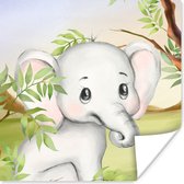 Poster Olifant - Jungle - Bladeren - 100x100 cm XXL