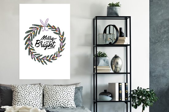 Devis pour la maison 'Joyeux et lumineux' entouré d'une guirlande de lumières 80x120 cm